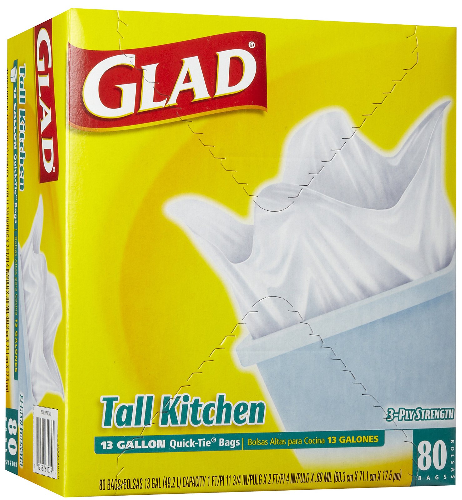 Glad 13 Gallon White Flap Tie Trash Bag 4/80 Case - Dovs by the