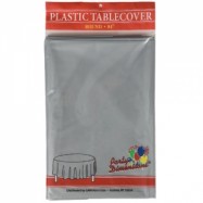 84″ Round Silver Plastic Table Cover- 36/case